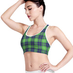 Green Blue And White Tartan Print Women's Sports Bra