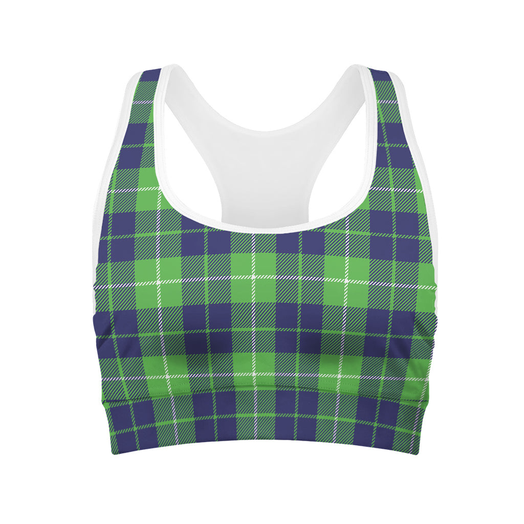 Green Blue And White Tartan Print Women's Sports Bra