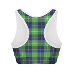 Green Blue And White Tartan Print Women's Sports Bra