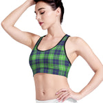 Green Blue And White Tartan Print Women's Sports Bra