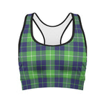 Green Blue And White Tartan Print Women's Sports Bra