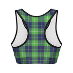 Green Blue And White Tartan Print Women's Sports Bra