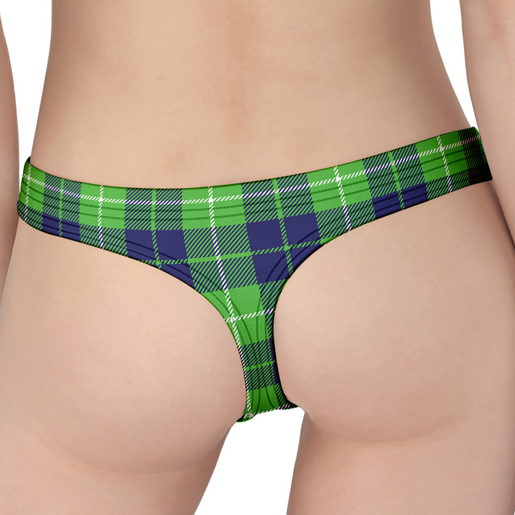 Green Blue And White Tartan Print Women's Thong