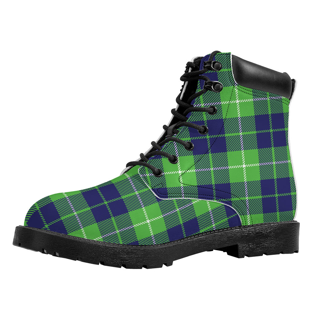 Green Blue And White Tartan Print Work Boots