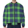 Green Blue And White Tartan Print Zip Sleeve Bomber Jacket