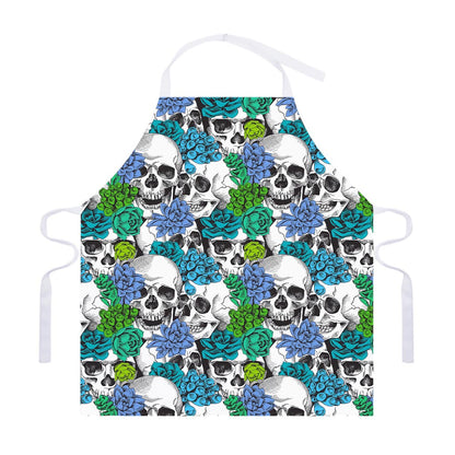 Green Blue Flowers Skull Pattern Print Adjustable Apron