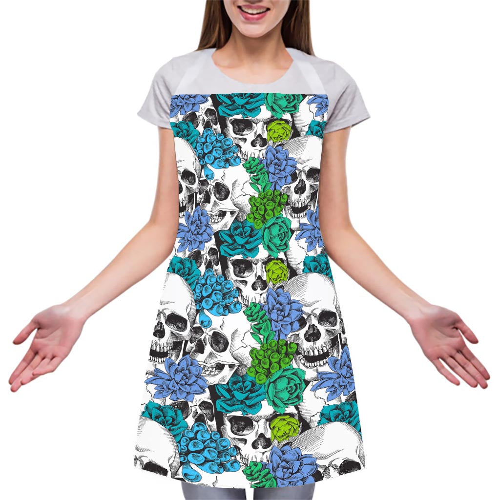 Green Blue Flowers Skull Pattern Print Adjustable Apron
