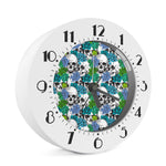 Green Blue Flowers Skull Pattern Print Alarm Clock