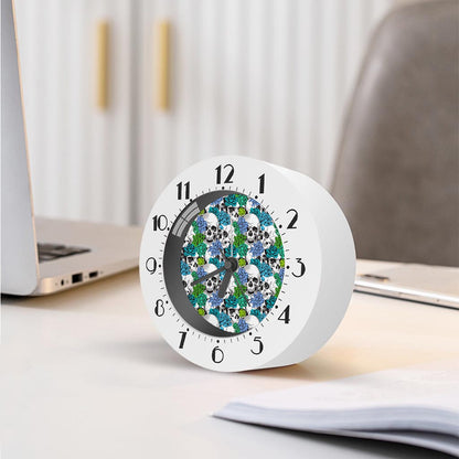 Green Blue Flowers Skull Pattern Print Alarm Clock