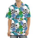 Green Blue Flowers Skull Pattern Print Aloha Shirt