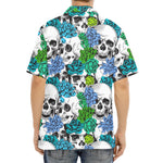 Green Blue Flowers Skull Pattern Print Aloha Shirt