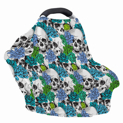 Green Blue Flowers Skull Pattern Print Baby Seat Cover