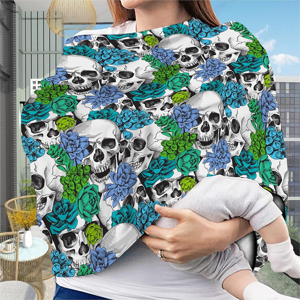 Green Blue Flowers Skull Pattern Print Baby Seat Cover