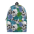 Green Blue Flowers Skull Pattern Print School Backpack