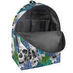 Green Blue Flowers Skull Pattern Print Backpack