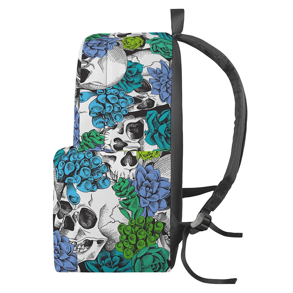 Green Blue Flowers Skull Pattern Print Backpack