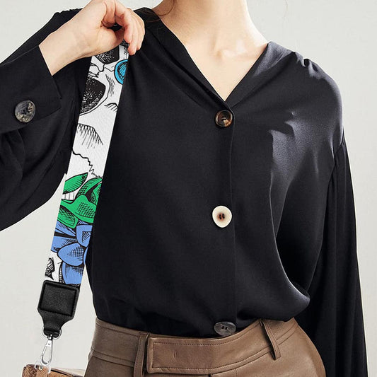 Green Blue Flowers Skull Pattern Print Bag Strap
