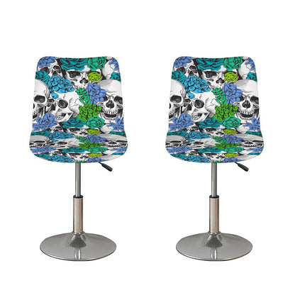 Green Blue Flowers Skull Pattern Print Bar Stool Covers