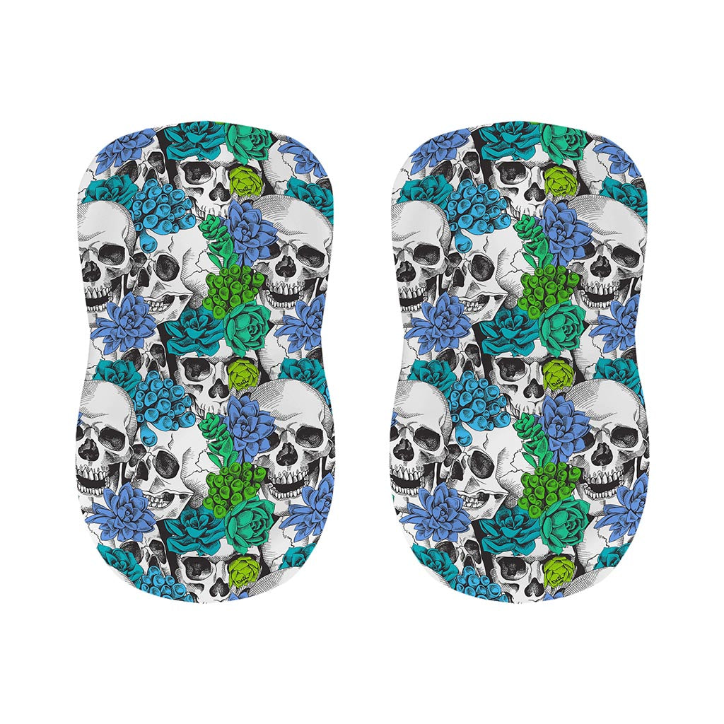 Green Blue Flowers Skull Pattern Print Bar Stool Covers