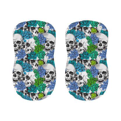Green Blue Flowers Skull Pattern Print Bar Stool Covers
