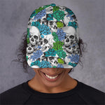 Green Blue Flowers Skull Pattern Print Baseball Cap