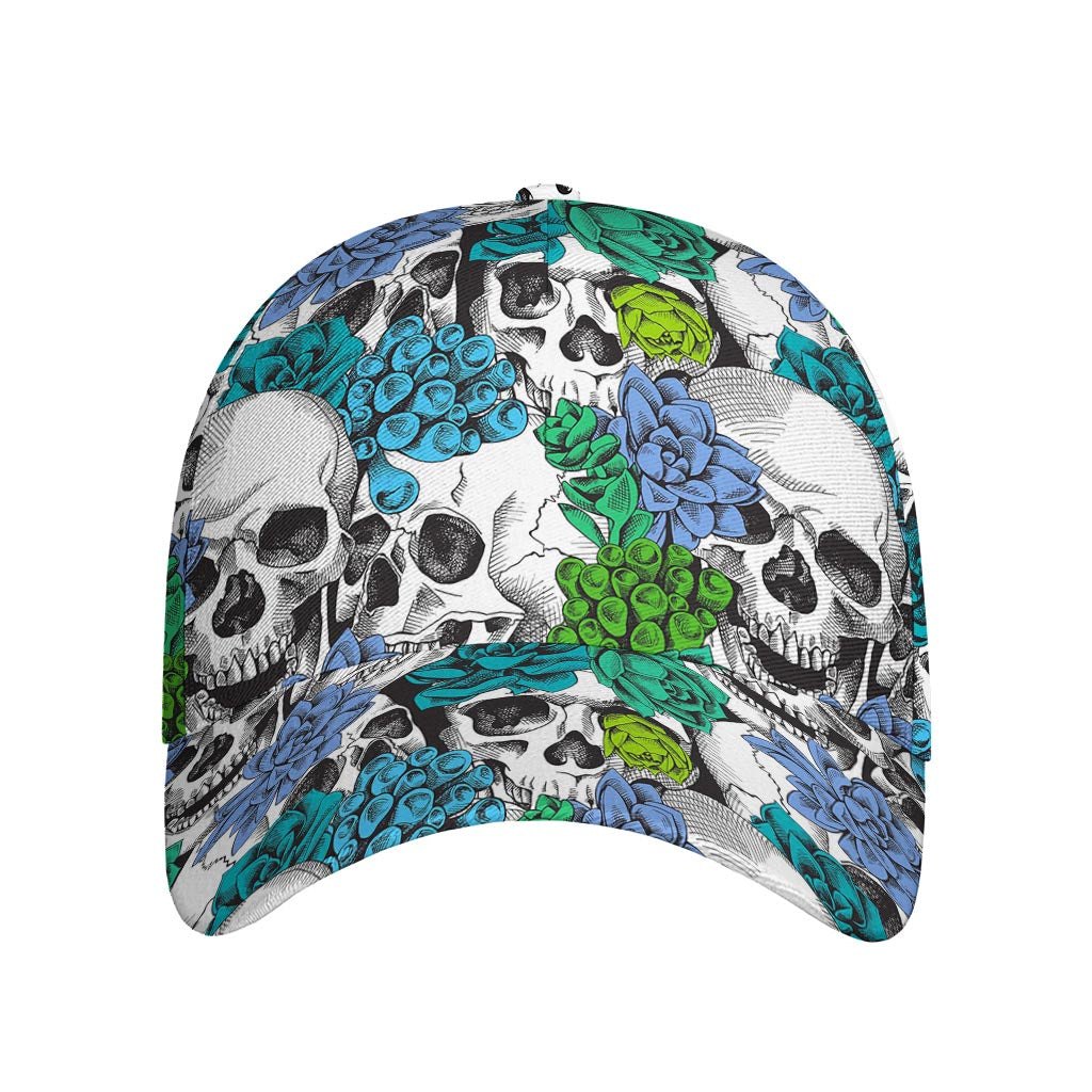 Green Blue Flowers Skull Pattern Print Baseball Cap