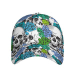 Green Blue Flowers Skull Pattern Print Baseball Cap