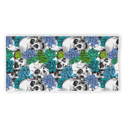 Green Blue Flowers Skull Pattern Print Beach Towel