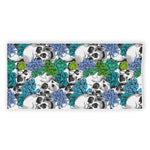 Green Blue Flowers Skull Pattern Print Beach Towel