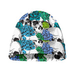 Green Blue Flowers Skull Pattern Print Beanie
