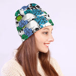 Green Blue Flowers Skull Pattern Print Beanie