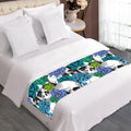 Green Blue Flowers Skull Pattern Print Bed Runner