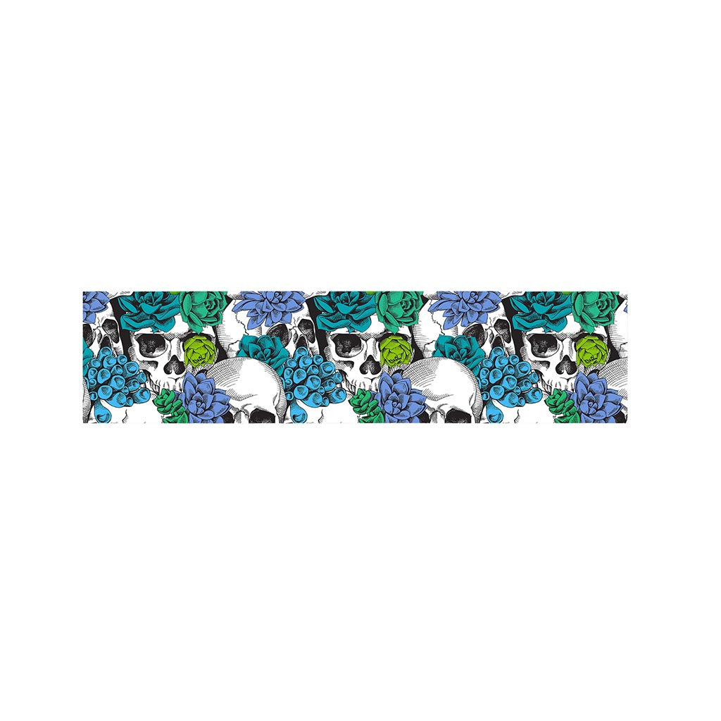 Green Blue Flowers Skull Pattern Print Bed Runner