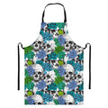 Green Blue Flowers Skull Pattern Print Bib Apron With Pocket