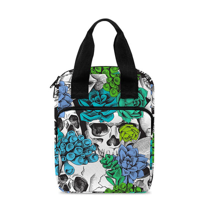 Green Blue Flowers Skull Pattern Print Bible Tote Bag