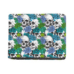 Green Blue Flowers Skull Pattern Print Bifold Wallet