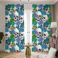Green Blue Flowers Skull Pattern Print Dimout Pencil Pleat Curtains