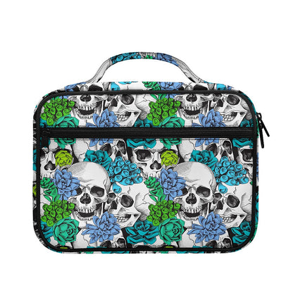 Green Blue Flowers Skull Pattern Print Briefcase Bible Bag