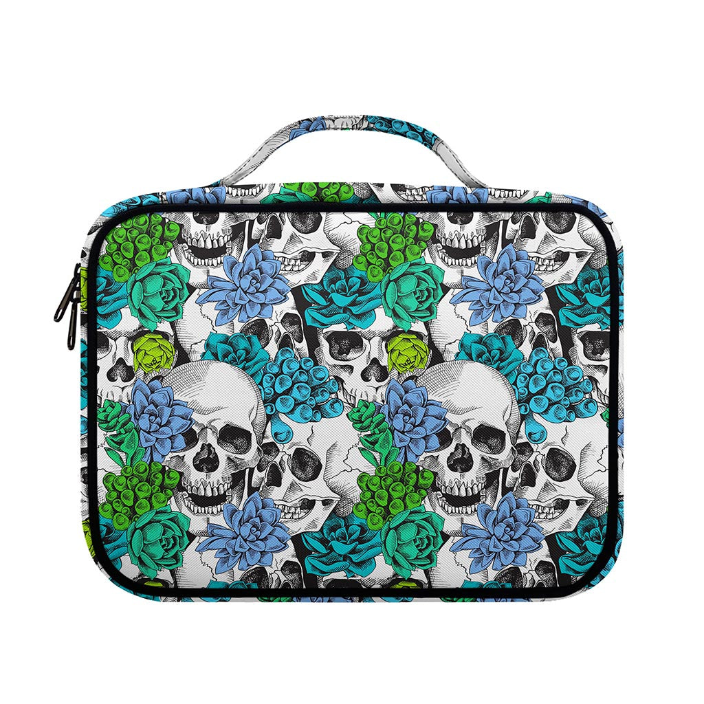 Green Blue Flowers Skull Pattern Print Briefcase Bible Bag