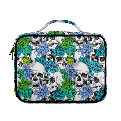 Green Blue Flowers Skull Pattern Print Briefcase Bible Bag