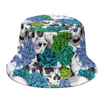 Green Blue Flowers Skull Pattern Print Bucket Hat