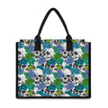 Green Blue Flowers Skull Pattern Print Canvas Tote Bag
