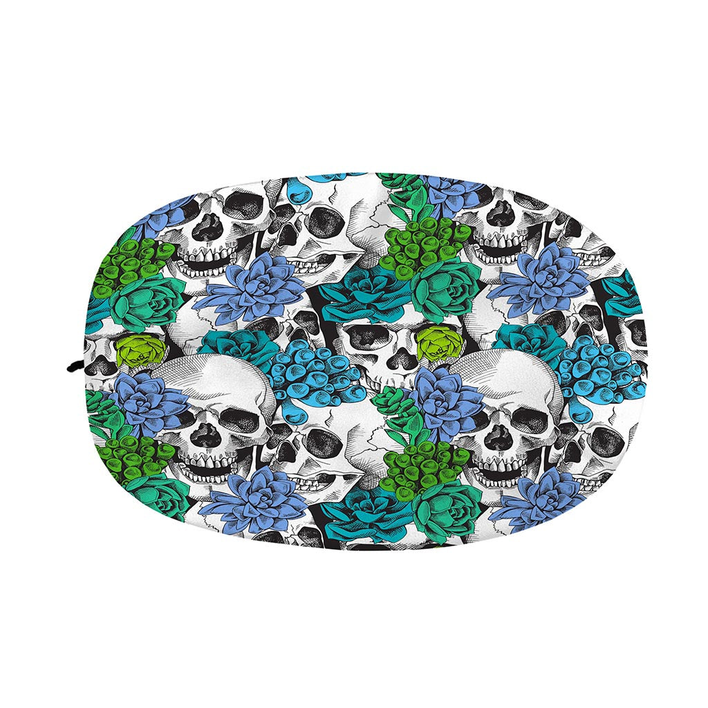 Green Blue Flowers Skull Pattern Print Car Side Mirror Covers