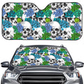 Green Blue Flowers Skull Pattern Print Car Windshield Sun Shade