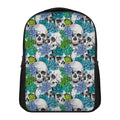 Green Blue Flowers Skull Pattern Print Casual Backpack
