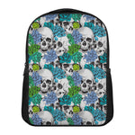 Green Blue Flowers Skull Pattern Print Casual Backpack