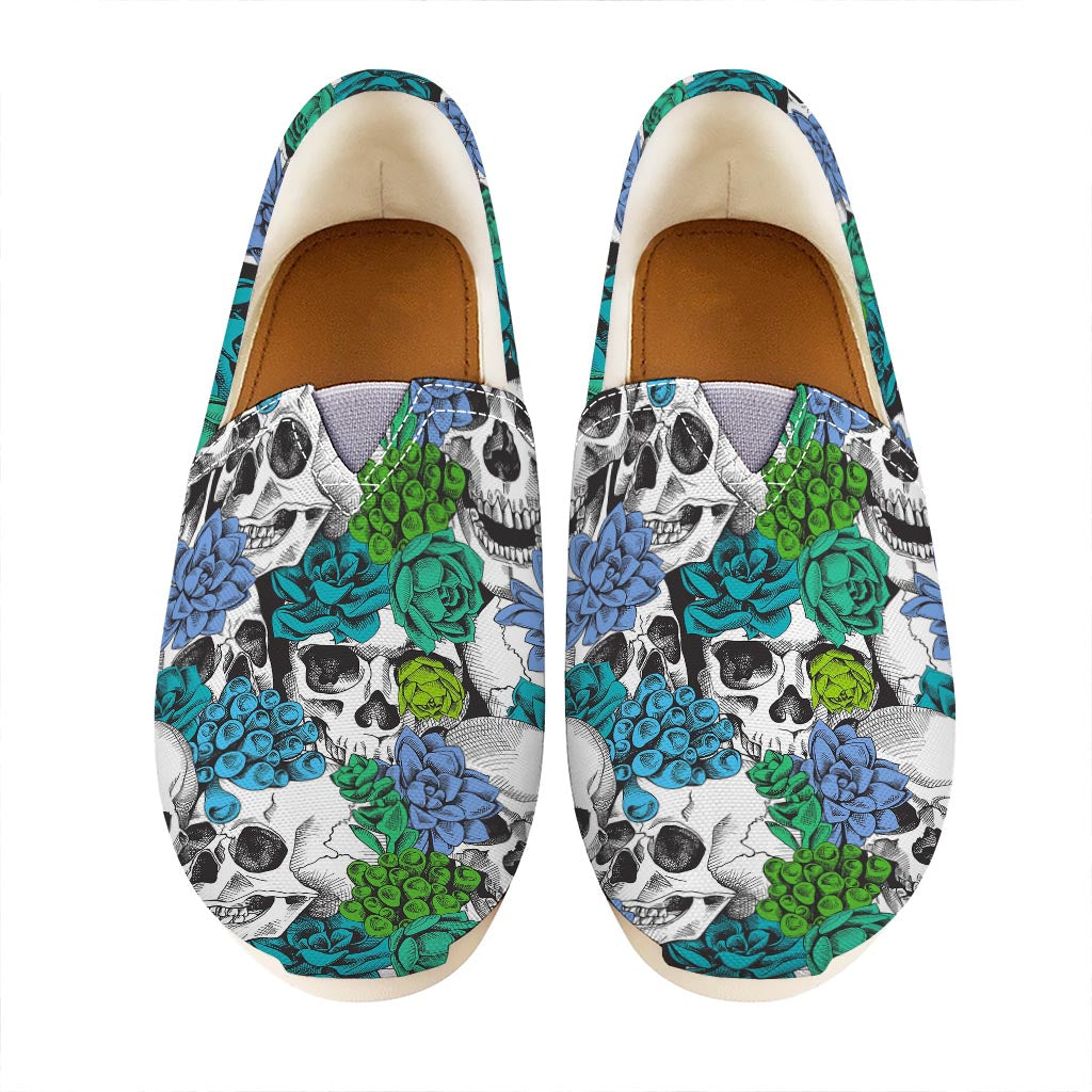 Green Blue Flowers Skull Pattern Print Casual Shoes