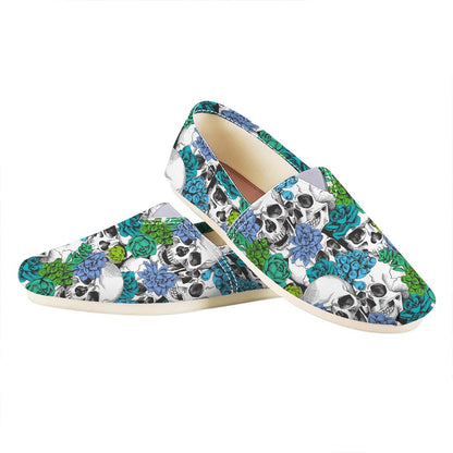 Green Blue Flowers Skull Pattern Print Casual Shoes