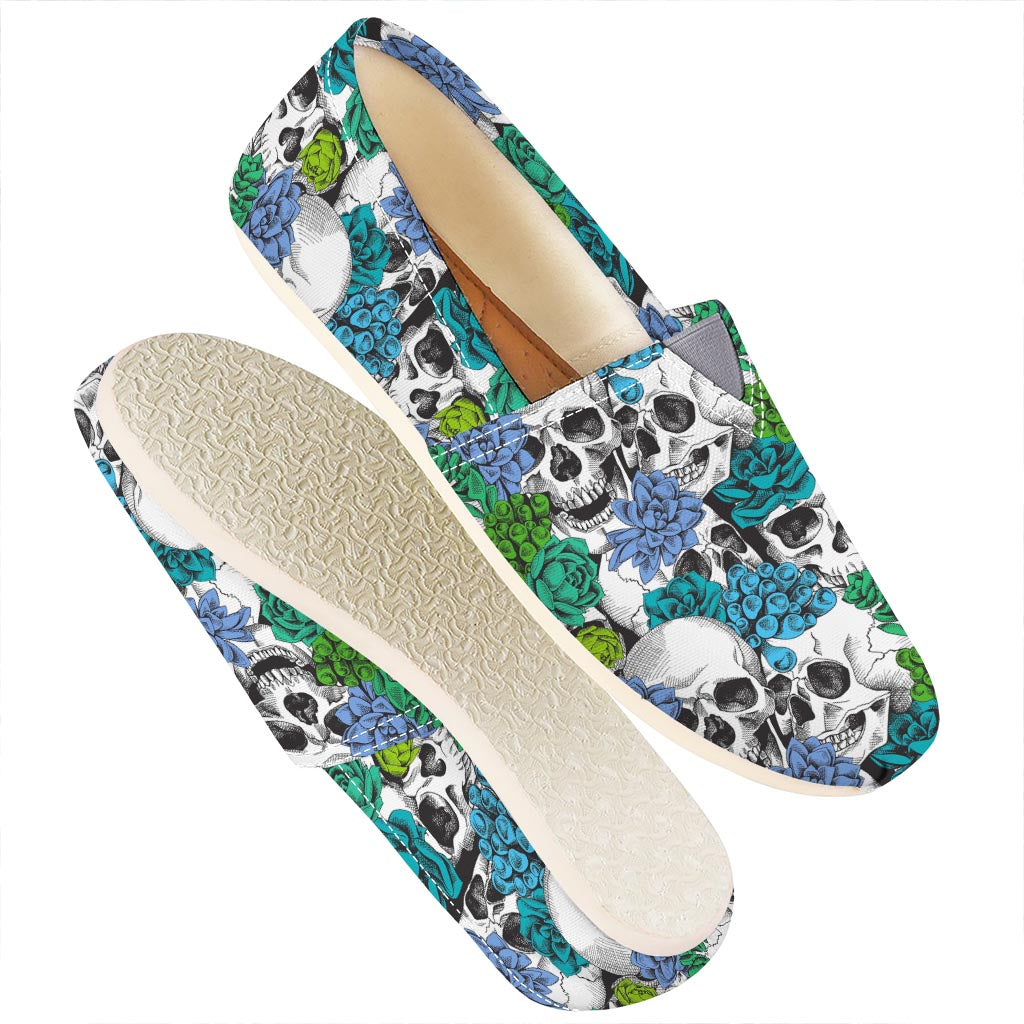 Green Blue Flowers Skull Pattern Print Casual Shoes