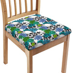 Green Blue Flowers Skull Pattern Print Chair Cushion Cover